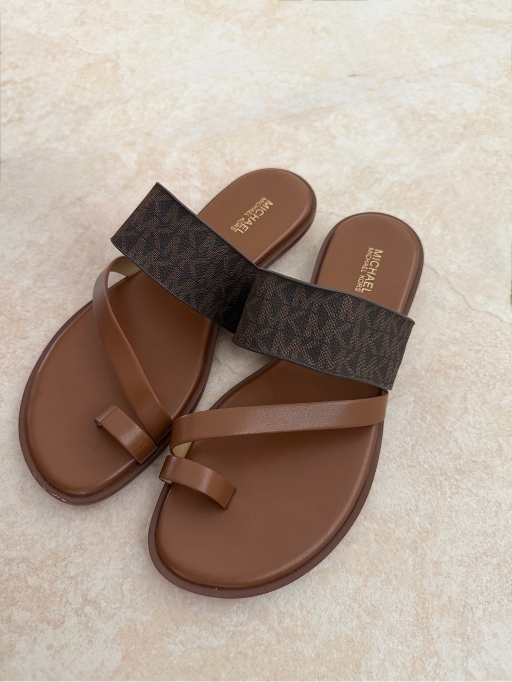 Michael Kors Brown Logo Strap Toe-Ring Sandals